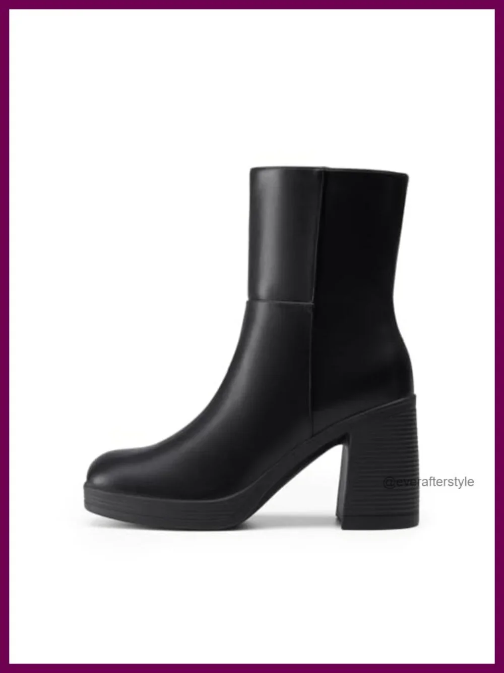 Women's Square Toe Platform Ankle Boots Chunky Heel Faux Leather Zip